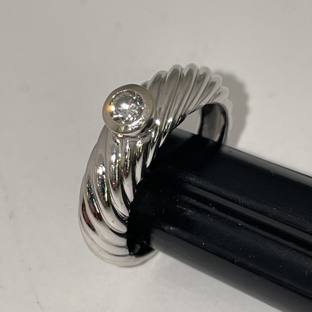 Solid 14K White Gold Natural Diamond Bezel Twisted Cable Rope Ribbon Band Ring